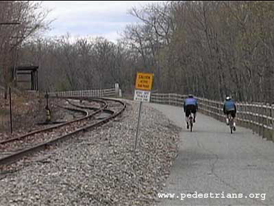 Railroad track with bicycle trail.