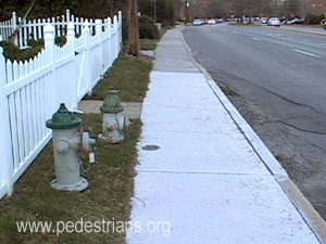 Old and new WSSC hydrants behind sidewalk.