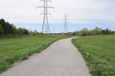 Trail along high tension lines in Burlington, Ontario.